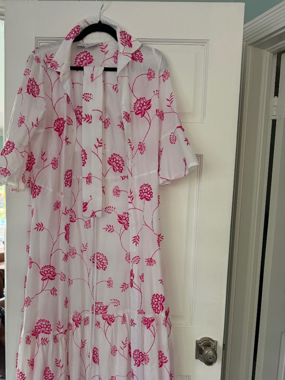 Pink and white maxi dress with belt